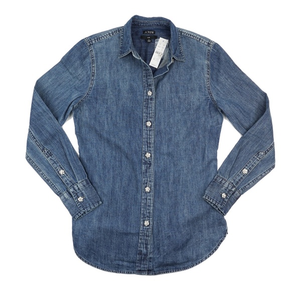 New JCREW Size 00 Slim-Fit Chambray Shirt with Jewel Buttons $138 BW194 - Picture 2 of 4